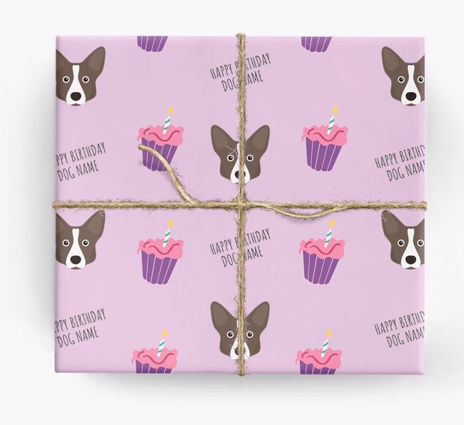 Personalized 'Happy Birthday' Cupcake Wrapping Paper with {breedFullName} Icons